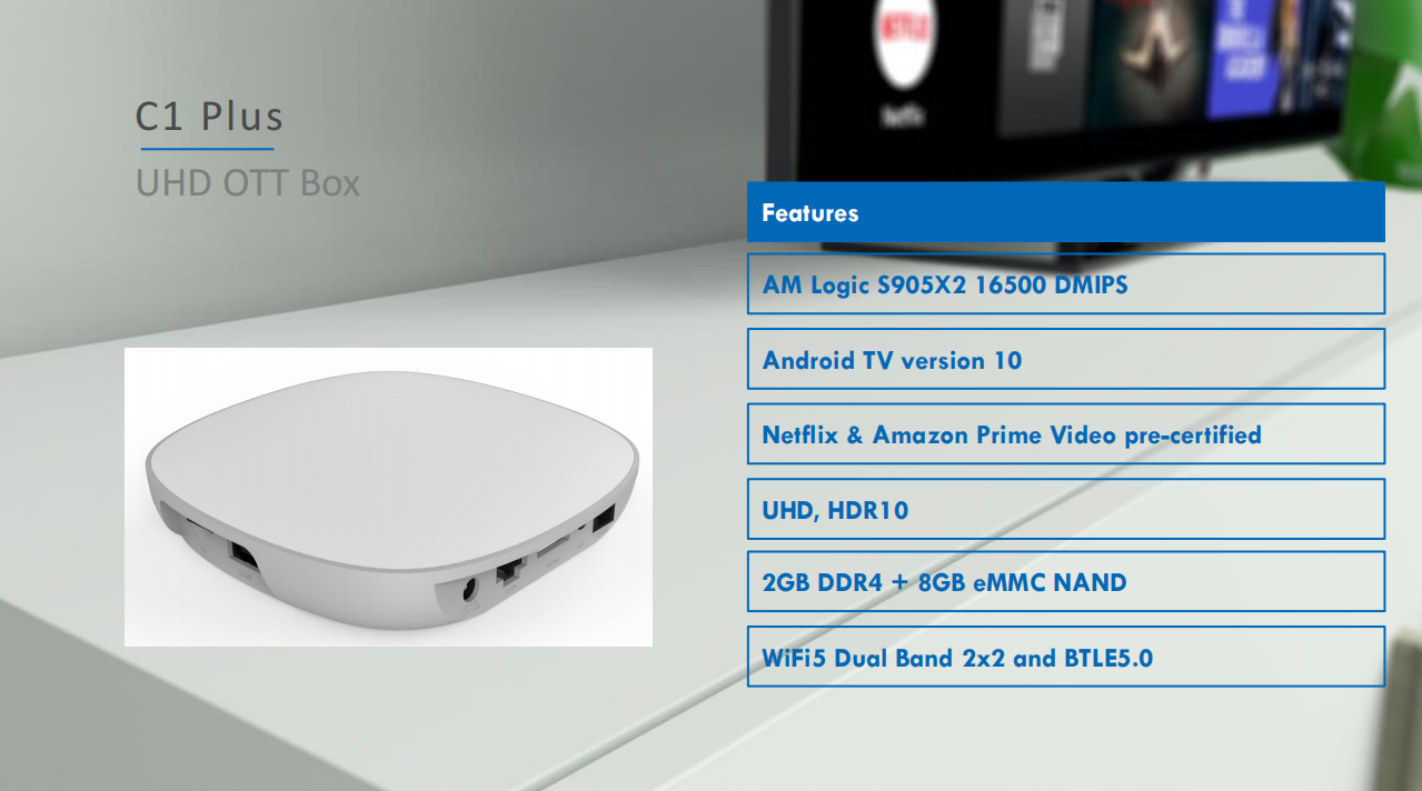 C1 Plus ATV Google certificate tv box support Netflix Prime Video Amlogic S905X2 WiFi Dual brand