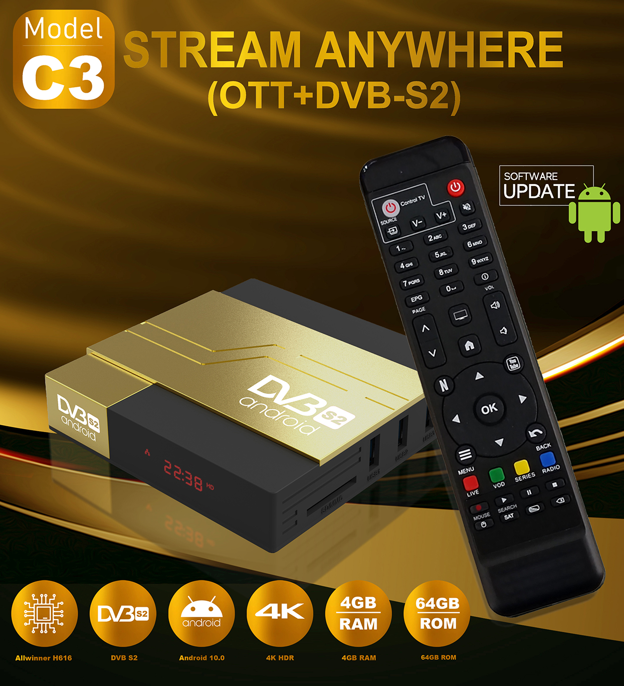 Factory OEM ODM Hybrid combo OTT DVB-S2 set top box Allwinner H313 1080p decoder smart android tv box dvb S2 satellite receiver