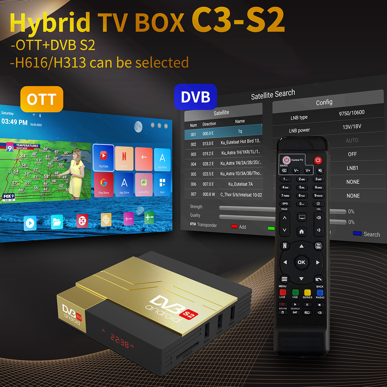 Factory OEM ODM Hybrid combo OTT DVB-S2 set top box Allwinner H313 1080p decoder smart android tv box dvb S2 satellite receiver