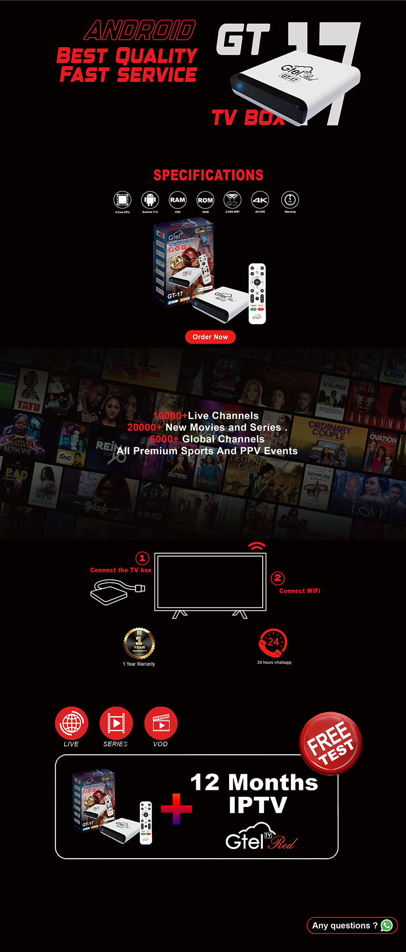 GT-17 IPTV Box with 1 year free subscription